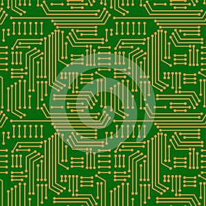 Electric circuitry pattern seamless. Microcircuit background. Circuit board texture