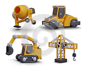 Electric concrete mixer, road roller, excavator, construction crane
