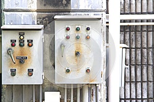 Electric control box and wall concrete and old and electrical po