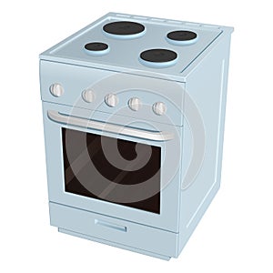 Electric cooker with four burners of different size and oven, blue enameled photo