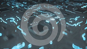 Electric current on on Printed circuit board 3D render