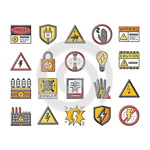 electric danger shock power icons set vector