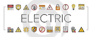 electric danger shock power icons set vector