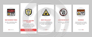 electric danger shock power onboarding icons set vector