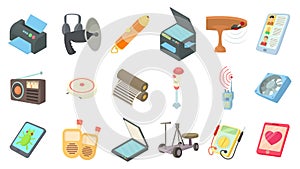 Electric device icon set, cartoon style