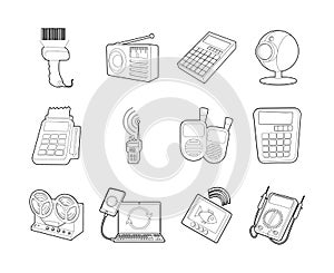 Electric device icon set, outline style