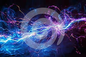 Electric discharges create dynamic energy patterns in an abstract representation of technology and innovation Generative photo