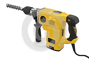 Electric drill with cord and attached metal bit, tool for repair