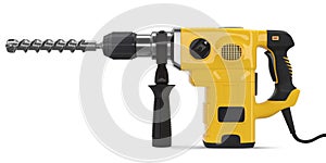 Electric drill with cord and attached metal bit, tool for repair