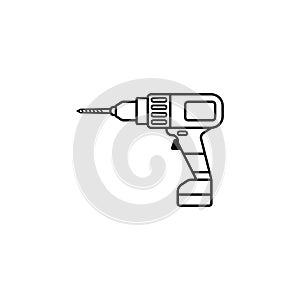 Electric drill line icon, build repair photo