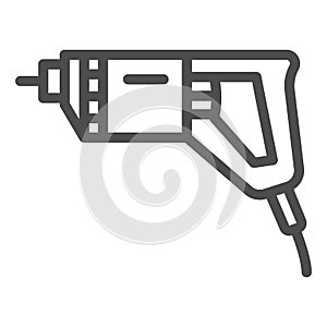 Electric drill line icon, construction tools concept, electric drill machine vector sign on white background, outline