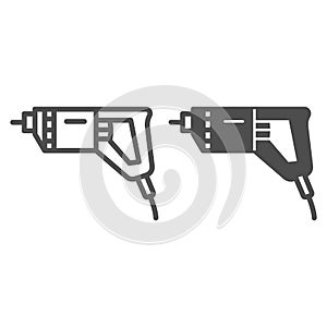 Electric drill line and solid icon, construction tools concept, electric drill machine vector sign on white background