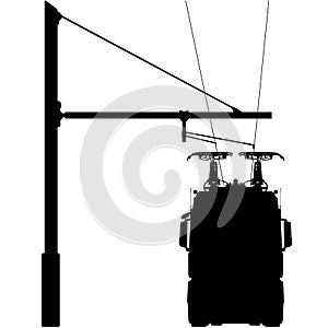 Electric e-truck lorry, Lkw TIR on the overhead line route track on an e-highway. Detailed vector illustration realistic silhouett