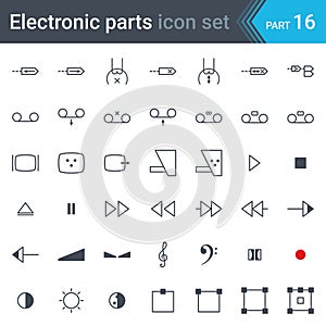 Electric and electronic circuit diagram symbols set of audio and video devices, function control audio and video, sound representa photo