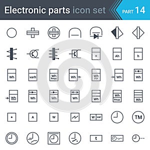 Electric and electronic circuit diagram symbols set of electrical instrumentation, meters, recorders, counters, integrators, regis