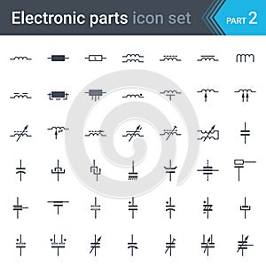 Electric and electronic circuit diagram symbols set of inductors, coils, capacitors and electric condensers photo