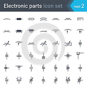 Electric and electronic circuit diagram symbols set of inductors, coils, capacitors and electric condensers