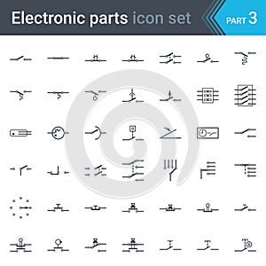 Electric and electronic circuit diagram symbols set of switches, pushbuttons and circuit switches