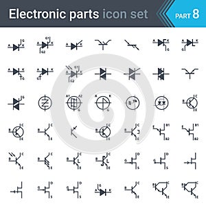 Electric and electronic circuit diagram symbols set of thyristors, triacs, diacs and transistors