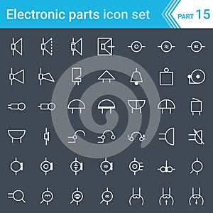 Electric and electronic icons, electric diagram symbols. Audio and video devices.