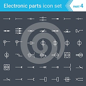 Electric and electronic icons, electric diagram symbols. Electrical connectors, sockets, plugs and jack.