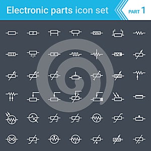 Electric and electronic icons, electric diagram symbols. Resistors.