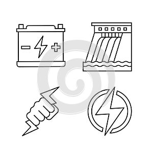 Electric energy linear icons set