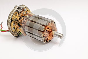 electric engine. copper windings. engine rotor on a white background