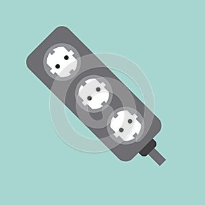 Electric extension cord icon, gray isolated on blue background, vector illustration.