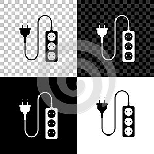 Electric extension cord icon isolated on black, white and transparent background. Power plug socket. Vector