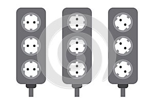 Electric extension cord icon set, gray isolated on white background, vector illustration.