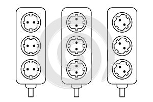 Electric extension cord, line icon set, black isolated on white background, vector illustration.