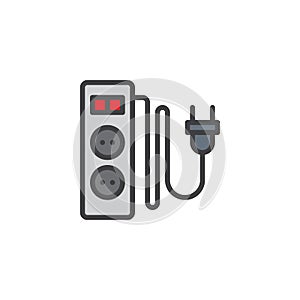 Electric extension cord with two slots filled outline icon
