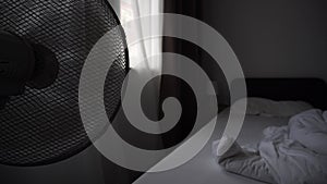Electric Fan Blowing Air On In Hotel Bed Room