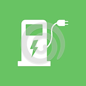 Electric fuel pump station icon. Charging point for hybrid vehicles cars sign symbol