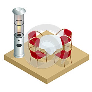 Electric Gas Patio Heater. Isometric Best Patio Heaters for Your Garden, Bars, and Restaurants. photo