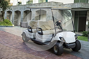 Electric golf car in the summer resort.