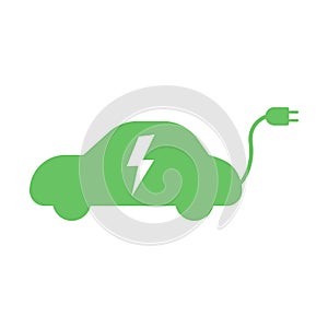 Electric green car with plug icon