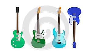 Electric Guitar as Fretted Musical Instrument with Strings Vector Set