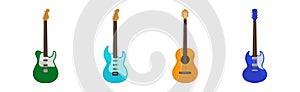 Electric Guitar as Fretted Musical Instrument with Strings Vector Set