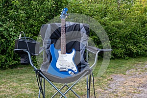 Electric guitar on a beach chair