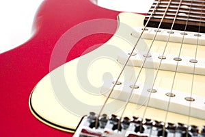 Electric guitar body isolated on white background. Entertainment and music concept.