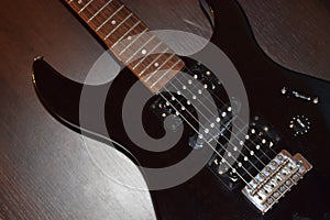 Electric guitar bridge closeup