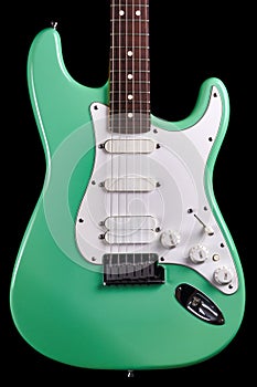 Electric Guitar in. Bright Surf Seafoam Green - Rock Band Guitarist Musician Colorful Black Background