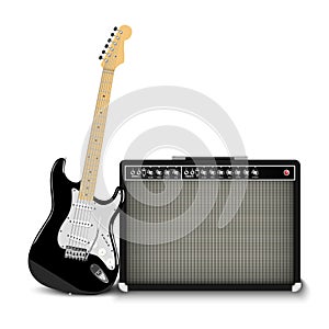 Electric guitar and classic guitar amplifier isolated on white background, vector