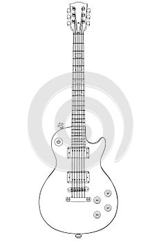 Electric guitar contour from black lines isolated on white background. Front view. Vector illustration