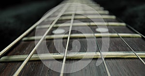 Electric guitar detail, fretboard closeup
