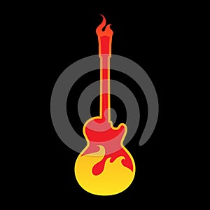 Electric guitar in flames symbol on black backdrop