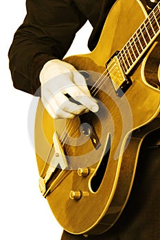 Electric guitar guitarist hand isolated.