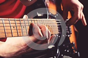 Electric guitar, guitarist, musician rock. Musical instrument. Guitars, strings. Music concept. Guitar acoustic. Play